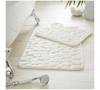Premium 2 Piece 100% Memory Foam Pebble Bath Set, Super Soft Anti Slip Bathroom Toilet Rug Pedestal Mat, Cream