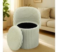 GC GAVENO CAVAILIA Ribbed Round Ottoman Storage Box With Hidden Storage Removable Lid | Fleece Foldable Stool Storage Bench Chair Foot Rest | Vanity Stool Footstools For Living Room, Bedroom