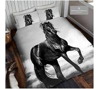 Gaveno Cavailia Animal Print 3D Black Horse Double Duvet Set, Premium Wildlife Bedding, 3 Piece Cotton Blend Reversible Bedlinen, Easy Care DuvetCover Bedset, 1 Quilt Cover + 2 Pillow Cases
