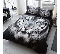 Gaveno Cavailia Animal Print 3D White Tiger Face Double Duvet Set, Premium Wildlife Bedding, 3 Piece Cotton Blend Reversible Bedlinen, Easy Care DuvetCover Bedset, 1 Quilt Cover + 2 Pillow Cases