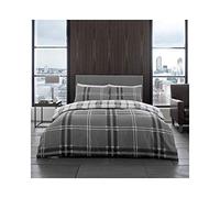 GAVENO CAVAILIA Bardsley Check Checked Design Duvet Cover Set (Grey, Double)