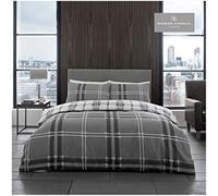 Gaveno Cavailia Bardsley Check King Duvet Set Bedding Grey, 3 Piece Cotton Blend Reversible Printed Bedlinen, Easy Care Bedset, 1 Quilt Cover + 2 Pillow Cases