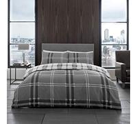 Gaveno Cavailia Bardsley Check Luxurious Bed Set with Duvet Cover and Pillow Cases, Polyester-Cotton, King-Grey