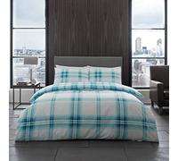 Gaveno Cavailia Bardsley Check Luxurious Bed Set with Duvet Cover and Pillow Cases, Polyester-Cotton, King-Teal
