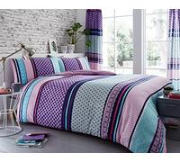 Gaveno Cavailia Charter Stripe Luxurious Bed Set with Duvet Cover and Pillow Cases, Polyester-Cotton, King-Berry