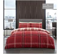 Gaveno Cavailia Contemporary Design Checkered Duvet Cover Quilt Bed Set With Pillow Case, Reversible, Poly Cotton, Bardsley Check Red, King Size Bedding