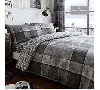 Gaveno Cavailia Contemporary Gingham Style Duvet Cover Quilt Bed Set With Pillow Case, Reversible, Poly Cotton, Denim Check Grey, Double Size Bedding