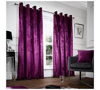 Gaveno Cavailia Crushed Velvet Eyelet Curtains Aubergine, 100% Polyester Ring Top Drapery with Matching Tie Backs, Two 90"x90" Glamorous Panels, Easy Care Window Treatment, 264644