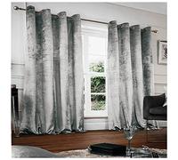 Gaveno Cavailia Crushed Velvet Eyelet Curtains Grey, 100% Polyester Luxury Ring Top Drapery with Matching Tie Backs, Two 90"x90" Glamorous Panels, Easy Care Window Treatment, 90x90 Inches