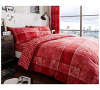 Gaveno Cavailia Denim Check Luxurious Bed Set with Duvet Cover and Pillow Cases, Polyester-Cotton, King - Red