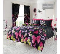 Gaveno Cavailia Double Duvet Set Fashion Butterfly Black, Modern Floral Bedding, 3 Piece Cotton Blend Printed Reversible Bedlinen, Easy Care DuvetCover Bedset, 1 Quilt Cover and 2 Pillow Cases