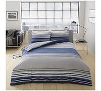 GAVENO CAVAILIA Easy Care Banded Stripe Duvet Set Quilt Cover and Pillowcases Luxury Soft and Cosy Lined Bedding MOXIE King - Blue