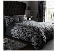 GAVENO CAVAILIA Empire Damask Super-King Duvet Set Black Reversible Easy Care Cotton Blend 3 Piece Bedding,243717