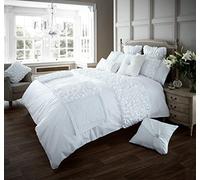 Gaveno Cavailia Fancy Frill Double Duvet Set Verina White, Elegant Bedding, 3 Piece Cotton Blend Reversible Bedlinen, Easy Care DuvetCover Bedset, 1 Quilt Cover and 2 Pillow Cases 271888