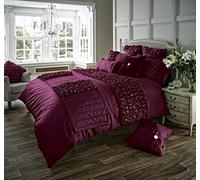 Gaveno Cavailia Fancy Frill Single Duvet Set Verina Aubergine, Luxury Elegant Bedding, 2 Piece Cotton Blend Reversible Bedlinen, Easy Care DuvetCover Bedset, 1 Quilt Cover and 1 Pillow Case