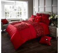 Gaveno Cavailia Fancy Frill Single Duvet Set Verina Red, Luxury Elegant Bedding, 2 Piece Cotton Blend Reversible Bedlinen, Easy Care DuvetCover Bedset, 1 Quilt Cover and 1 Pillow Case