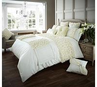 Gaveno Cavailia Fancy Frill SuperKing Duvet Set Verina Cream, Luxury Elegant Bedding, 3 Piece Cotton Blend Reversible Bedlinen, Easy Care DuvetCover Bedset, 1 Quilt Cover and 2 Pillow Cases