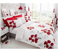 Gaveno Cavailia Floral Double Duvet Set Reversible Easy Care Cotton Blend 3 Piece Bedding | 1 Quilt Cover + 2 Pillow Cases | Button Closure | Machine Washable, Polycotton, Poppy Red, 243328