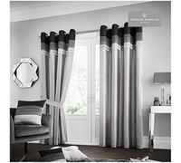 Gaveno Cavailia La Moda Eyelet Curtains Grey, 100% Polyester Luxury Ring Top Drapery with Matching Tie Backs, Two 66"x72" Glamorous Panels, Easy Care Window Treatment, 66x72 Inches
