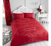 Gaveno Cavailia Luxurious GOOD NIGHT Bed Set with Duvet Cover and Pillow Cases, Polyester-Cotton, Red, King