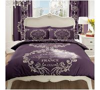 Gaveno Cavailia Luxurious SCRIPT PARIS Bed Set With Duvet Cover and Pillow Case, Polyester-Cotton, Purple , Double