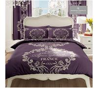 Gaveno Cavailia Luxurious SCRIPT PARIS Bed Set With Duvet Cover and Pillow Case, Polyester-Cotton, Purple , Single