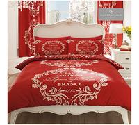 Gaveno Cavailia Luxurious SCRIPT PARIS Bed Set With Duvet Cover and Pillow Case, Polyester-Cotton, Red , Single