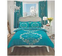 Gaveno Cavailia Luxurious SCRIPT PARIS Bed Set With Duvet Cover and Pillow Case, Polyester-Cotton, Teal , King