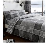 Printed Polycotton Denim Check Duvet Cover With Pillowcases Smart Living Grey Single