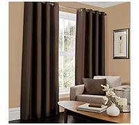 Gaveno Cavailia Luxury Fully Lined Plain FAUX SILK EYELET CURTAINS With Tie Backs Chocolate 66x90 In