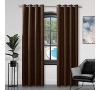 Gaveno Cavailia Luxury Fully Lined Plain FAUX SILK EYELET CURTAINS With Tie Backs Chocolate 90x90 In