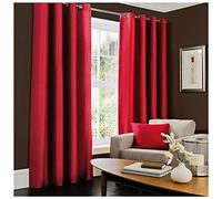 Gaveno Cavailia Luxury Fully Lined Plain FAUX SILK EYELET CURTAINS With Tie Backs Deep Red 66x90 In