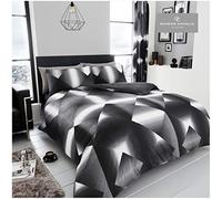 Gaveno Cavailia Modern Geometric Pattern Duvet Cover Quilt Bed Set With Pillow Case, Reversible, Poly Cotton, 3D Triangle Black/Grey, King Size Bedding