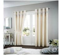 Gaveno Cavailia Oxy Eyelet Curtains Cream, 100% Polyester Luxury Ring Top Drapery with Matching Tie Backs, Two 66"x90" Glamorous Panels, Easy Care Window Treatment, 66x90 Inches