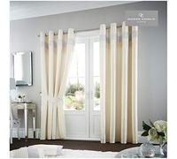 Gaveno Cavailia Oxy Eyelet Curtains Cream, 100% Polyester Ring Top Drapery with Matching Tie Backs, Two 90"x90" Glamorous Panels, Easy Care Window Treatment, 90"x90" (229x229 Cm) 261940