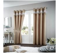 Gaveno Cavailia Oxy Eyelet Curtains Latte, 100% Polyester Luxury Ring Top Drapery with Matching Tie Backs, Two 66"x90" Glamorous Panels, Easy Care Window Treatment, 66x90 Inches