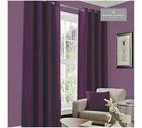 Gaveno Cavailia Plain Faux Silk Eyelet Curtains Aubergine, 100% Polyester Fully Lined Ring Top Drapery with Matching Tie Backs, Two 66"x72" Panels, Easy Care Window Treatment