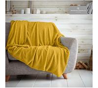 GAVENO CAVAILIA Premium Teddy Honeycomb Fleece Throw, Easy Care Soft & Warm Fluffy Sofa Blanket, Double Size, Polyester, Popcorn-Ochre, (150X200), 518303