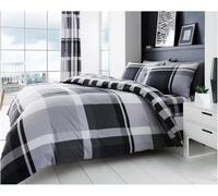 Gaveno Cavailia Premium Waverly Check Bedding Set with Pillowcases - Easy Care Reversible Quilt Duvet Cover, Soft & Cosy Checked Bedding Set (Grey, Single)