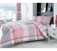 Gaveno Cavailia Premium Waverly Check Bedding Set with Pillowcases - Easy Care Reversible Quilt Duvet Cover, Soft & Cosy Checked Bedding Set (Blush Pink, Double)