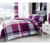 Gaveno Cavailia Premium Waverly Check Bedding Set with Pillowcases - Easy Care Reversible Quilt Duvet Cover, Soft & Cosy Checked Bedding Set (Purple, Single)
