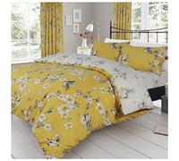 GAVENO CAVAILIA Reversible Birdie Blossom Duvet Cover, Easy Care Quilt Bed Set, Premium Quality, Ochre, Kingsize, Polycotton, King, 11582724