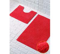 GAVENO CAVAILIA Shiny Sparkling 2pc Bath & Pedestal Mat Sets Non Slip Water Absorbent Luxurious Designer Bathroom Rugs (Deep Red)