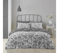 GAVENO CAVAILIA Soft & Cosy Belle Rose Floral Duvet Cover, Easy Care Reversible Quilt Set, Cotton & 50% Polyester, Grey, KING Bellerose Duvet Set