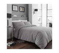 Gaveno Cavailia Striped Crinkle Textured Seer Sucker Duvet Set Double Grey, Puckering Cotton Blend Cosy Bedding, 3 Piece Bedset, Easy Care DuvetCover, 1 Quilt Cover and 2 Pillow Cases