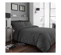Gaveno Cavailia Striped Crinkle Textured Seer Sucker Duvet Set Super-King Charcoal, Puckering Cotton Blend Cosy Bedding, 3 Piece Bedset, Easy Care DuvetCover, 1 Quilt Cover and 2 Pillow Cases
