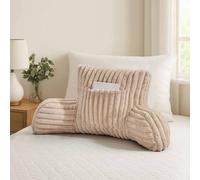 GC GAVENO CAVAILIA Reading Pillow For Adults With Arms | Faux Fur Fleece Cuddle Cushion Pocket 38cm Cozy Lumbar Support Cushion For Backrest | Neck Sitting Up In Bed Sofas Chair Cushions, Beige