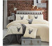 Gaveno Cavailia Teddy Fleece Stag Head Duvet Set King Natural/Grey, Super Soft Fluffy Warm Cosy Bedding, 3 Piece Bedset, Easy Care DuvetCover Bedlinen, 1 Quilt Cover and 2 Pillow Cases