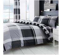 Gaveno Cavailia Waverly Check Luxurious Bed Set with Duvet Cover and Pillow Cases, Polyester-Cotton, Double - Grey