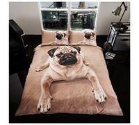 Gaveno Cavailia WILDLIFE 3D PUG DOG Bed Set with Duvet Cover and Pillow Case, Polyester-Cotton, Multi, Double